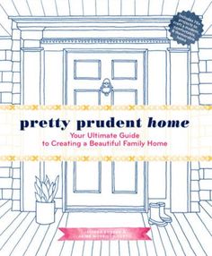 the book cover for pretty prudent home, featuring a door and potted plant