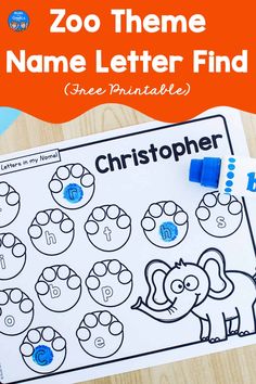 zoo theme name letter finder printable for kids to practice their handwriting and numbers