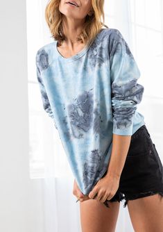 Our best-selling classic sweatshirt in a saturated tie-dye wash. Made from super-soft French terry, this easy pullover features a raglan sleeve and a classic crew neckline. Pairs effortlessly with denim. FINAL SALE Tie-dye wash Relaxed fit Long raglan sleeve Hip length Classic crew neckline Model is 5'7, wearing a size S.Style: I-12841K-RNM-CI Acid Wash Long Sleeve Soft-washed Tops, Acid Wash Soft-washed Long Sleeve Tops, Acid Wash Long Sleeve Tops, Spring Washed Blue Relaxed Fit Sweatshirt, Casual Hand Dyed Relaxed Fit Sweatshirt, Acid Wash Soft-washed Crew Top, Hand Dyed Crew Neck Tops For Loungewear, Washed Blue Crew Neck Sweatshirt Soft-washed, Spring Washed Crew Neck Sweatshirt