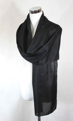 "Black silk shawl, Solid Black formal scarf, 14\"x72\" scarf, Solid black silk scarf, ready to ship, habotai silk scarf, black silk scarf. Product information: Designer - Mary Jane Davidson Material- 100 % natural 8mm Habotai silk Color - Solid Black Size - 14\"x72\" slight shrinkage may occur from steaming Package - Envelope or gift package Each scarf is unique and it is a true piece of wearable art, no one else is going to have the same scarf like you! Each scarf is painted by me one at a time Formal Scarf, Black Silk Scarf, Habotai Silk, Black Formal, Silk Shawl, Gift Package, Black Silk, Silk Scarf, Wearable Art