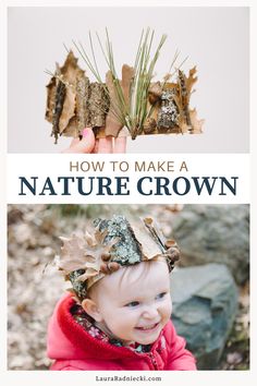 Learn how to make a DIY nature crown, using cardboard and pieces of nature collected from outside. You can use leaves, pine cones, acorns, bark, moss, pine needles and more to make your nature crown. It's a wonderful fall kids craft idea and a fun homeschool craft idea too. Nature Crown Diy, Nature Crowns For Kids, Leaf Crown Diy, Jesen Vrtic, Kids Crafts Nature, Diy Activities For Toddlers, Diy Nature Crafts, Waldorf Gifts, Nature Activities For Kids