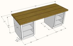 an image of a desk with measurements for the top and bottom part of it,