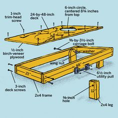 the parts of a picnic table are shown in this diagram, with labels on each side