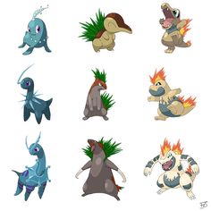 various types of pokemons are depicted in this image