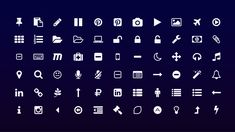 a large set of white icons on a dark blue background with space for text or image