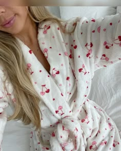 Perfect sustainable Cherry robe! Super cute! And Perfect for valentines day, birthdays, etc. #cherries #coquette #valentines #birthday Cute Pijamas, Coquette Valentines, Night Wear Pajamas, Pijamas Women, Valentines Birthday, Cute Pjs, Victoria Secret Outfits, Cute Pajama Sets, Effortlessly Chic Outfits