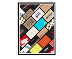 a poster that has different types of logos on it, including nike and nike logo