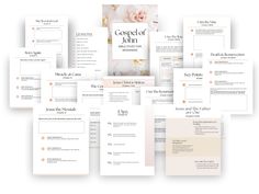 a bunch of different types of wedding stationery cards and envelopes with flowers on them