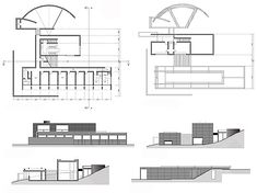 architectural drawings showing different sections of the building