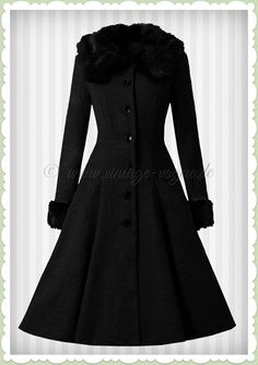 Collectif 50er Jahre Vintage Rockabilly Winter MantelAliseSchwarzwunderschöner kurzer Wintermantel in schwarz eleganter schwarzer Kunstpelz am Kragenan den Ärmeln lange Ärmel, einreihige Knopfleiste Knopfverschlussfigurbetonte Schnittform figurformende NähteInnenfutter in Leoprint mit TaschenRückenlängeca100 cm gefüttertsoftes Tragegefühl weichewarme Qualität Wenn Du eine Zwischengröße hastempfehlen wir Dir den Mantel in einer Nummer größer zu bestellenMaterialObermaterial95Polyester5Wolle Inne Winter Outfit Vintage, Dress 70s Style, Russian Dress, Retro Boutique, Insta Outfits, 70s Dress, X Reader, Vintage Vogue, Gothic Outfits