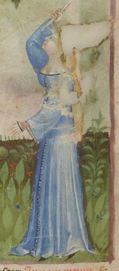 a painting of a woman in blue dress