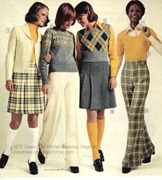 1970s Vogue Editorial, 1973 Outfits, 1970s Teen Fashion, 1970s Female Fashion, 60s Pants Outfits, 1970s Preppy Fashion, 1978 Fashion Woman Style, Retro Revival Fashion, Colourful Preppy Outfits