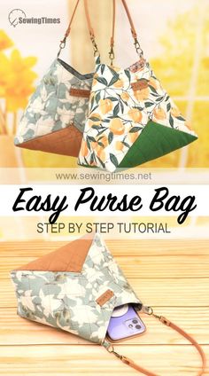 an easy purse bag is shown with the instructions to make it look like it has been folded