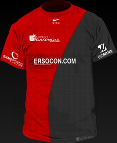 a red and black shirt with the words ersocon com on it's chest