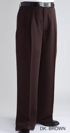 Solid Colored
Wide Leg Pants
Double Pleated
Triple Closure
Besom Rear Pockets
Cuffed Bottoms
Pants Lined to the Knee
Ultrasoft Microfiber
100% Polyester
Dry Clean Only
Imported
All pant sizes are waist size then inseam. For example, 34x32 is 34 waist with 32 inseam. Dark Brown Dress Pants, Mens Wide Leg Pants, Brown Pants Men, Dark Brown Pants, Brown Slacks, Mens Slacks, Brown Dress Pants, Black Wide Leg Pants, Wide Leg Dress Pants