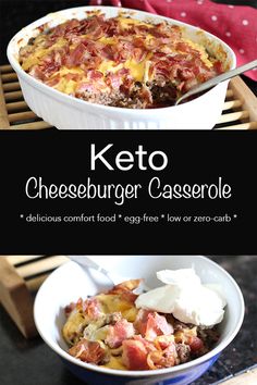 the keto cheeseburger casserole is ready to be eaten and served