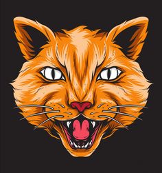 an orange cat's face with its mouth open