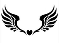 a black and white image of two wings with hearts in the middle, on a white background