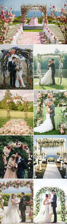 a collage of photos showing the wedding ceremony