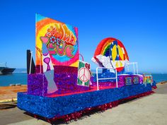 there is a float decorated with colorful decorations