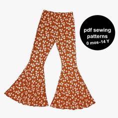 a pair of bell bottoms with flowers on them and the words sewing patterns below it