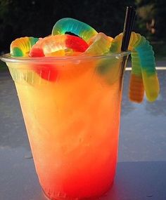 there is a drink with gummy bears in it