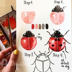 a ladybug drawing with markers and watercolors