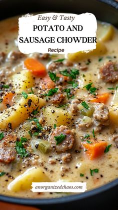 Warm up with a hearty Potato and Sausage Chowder! This creamy, comforting soup is loaded with tender potatoes, savory sausage, and a rich blend of herbs. Perfect for cozy dinners or meal prepping, it’s a quick and easy recipe that’s sure to satisfy. #PotatoSausageChowder #ComfortFood #EasySoupRecipes Soup Sausage Potato, Winter Sausage Soup, Sausage Soup Ideas, Soup With Bratwurst, Sausage And Potato Chowder, Potato And Sausage Chowder, Swedish Potato Sausage, Crock Pot Sausage Potato Soup, Slow Cooker Sausage And Potato Soup