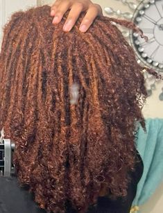 Natural Dyed Locs, Fall Colored Locs Black Women, Brown Locs With Curls, Earthy Locs, Dyed Locs Brown, Coloured Locs, Feminine Locs, Ginger Locs, Micro Locks