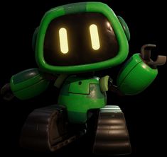 a green robot with glowing eyes and two hands