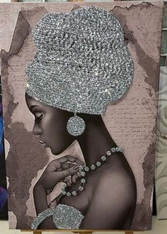 a painting of a woman wearing a tiara and pearls on it's head