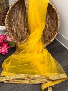 2.5 meter Full size dupatta indian dupattas handmade item Yellow Churidar With Sheer Dupatta, Yellow Churidar With Sheer Dupatta For Eid, Festive Yellow Churidar With Sheer Dupatta, Eid Lehenga With Sheer Dupatta For Puja, Diwali Salwar Kameez With Sheer Dupatta For Puja, Yellow Gota Work Dupatta For Puja, Yellow Saree With Dabka Work For Festive Occasions, Yellow Semi-stitched Dupatta With Gota Work, Yellow Dabka Work Saree For Festive Occasions