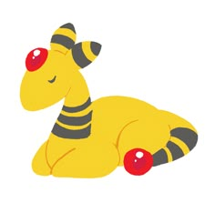 a yellow and black zebra laying down with red eyeballs on it's eyes