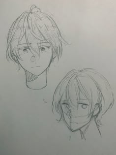 two sketches of people with different hair styles