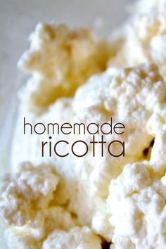 a close up of food on a plate with the words homemade ricotta