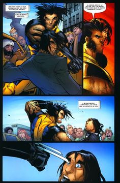 the comic strip shows wolverine being attacked by an angry looking man with two swords in his hand