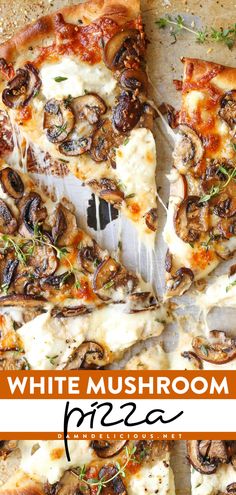 You're just 30 minutes away from this quick weeknight dinner! This main course recipe features white pizza. Loaded with 2 types of cheese, this homemade White Mushroom Pizza is the BEST. Pin this for later! White Mushroom Recipes, Pizza Dinner, White Mushroom, Mushroom Pizza, White Pizza, White Mushrooms, Fall Dishes, Pizza Recipes Homemade