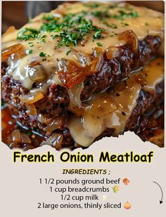 the french onion meatloaf has been cut in half