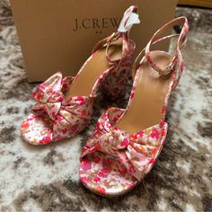 J.Crew Women's Floral Ditsy Printed Knotted Block Heeled Sandals. So Cute For Spring And Summer! The Floral Pattern Is A Mix Of Beautiful Pinks, Red, Orange, Purples! Size 6.5 New In Box (Box Included) Ankle Strap With Buckle Closure. Jcrew Women, Block Heels Sandal, Heeled Sandals, Heel Sandals, Pink Red, Dress Accessories, Women's Shoes Sandals, Block Heels, Ankle Strap