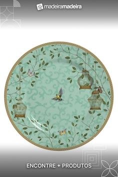 a plate with birds and cages on it