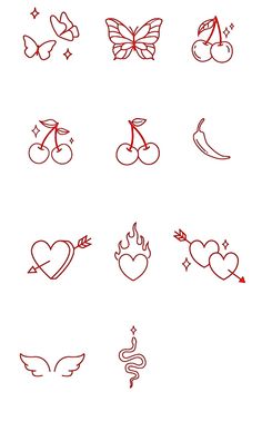 the different symbols are drawn in red ink on white paper, including hearts and arrows