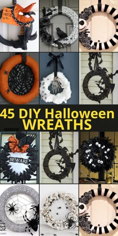 a collage of halloween wreaths with the words 45 diy halloween wreaths