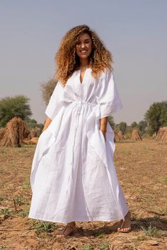 Long White Linen Kaftan Dress Lined Maxi Waist Tie Casual - Etsy Plus Size Resort Wear Outfits, Linen Kaftan Dress, Plus Size Resort Wear, Casual Gowns, Linen Dresses Summer, Linen Kaftan, White Kaftan, Resort Wear For Women, White Linen Dresses