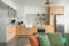 the kitchen is clean and ready to be used as a living room or dining area