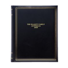 a black book with gold lettering on the front and back cover, sitting against a white background