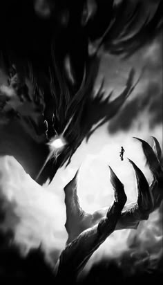 an artistic black and white photo of two dragon like creatures