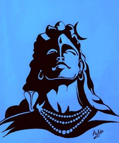 a drawing of a woman's face on a blue background