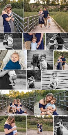 a collage of family photos in black and white, with the mother holding her son