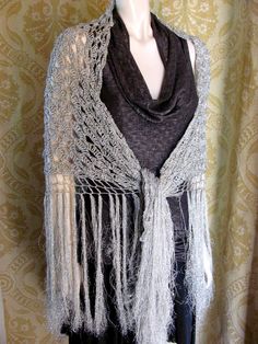 Vintage 1920s Style Metallic Silver Fringed Handmade Crochet Shawl Wrap | eBay Crochet Shawl Wrap, Art Deco Motif, 1920s Looks, 1920s Style, Crochet Shawls And Wraps, Shawl Wrap, 1920s Fashion, Crochet Shawl, Handmade Crochet