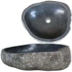 a stone sink and bowl are shown in front of a white background with an oval shaped basin